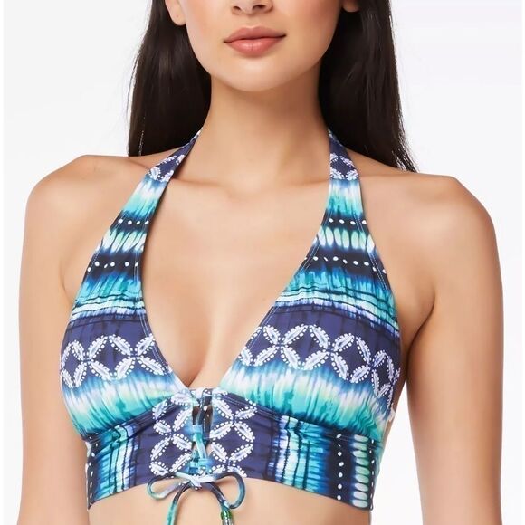 Bleu by Rod Beattie Lace-Up Halter Bikini Top Women's 14 Navy Blue padded swim - Picture 5 of 9